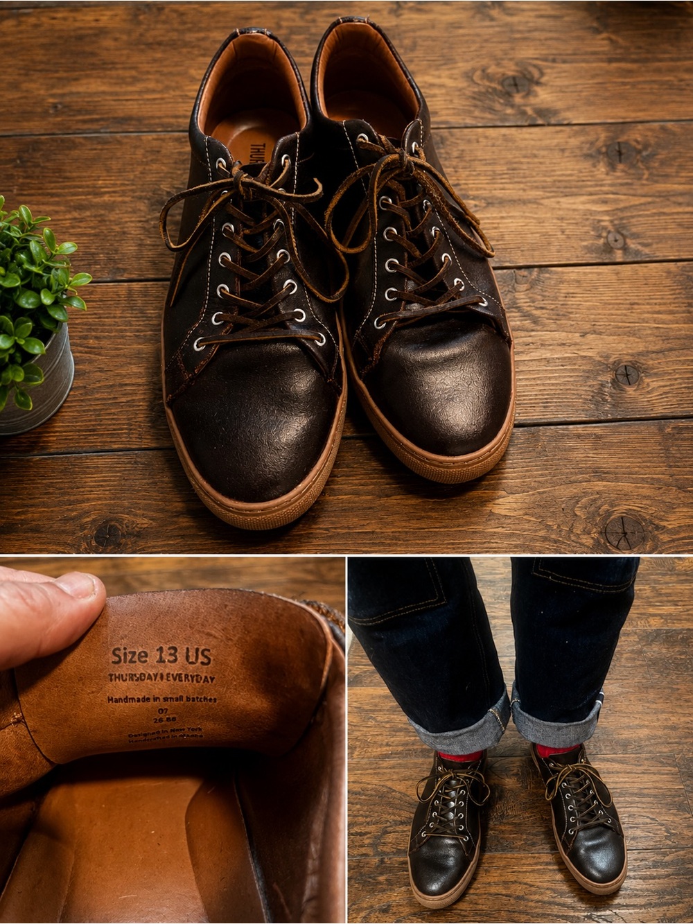 Men's Casual Leather Sneakers in Dark Brown - Thursday boot company size 13